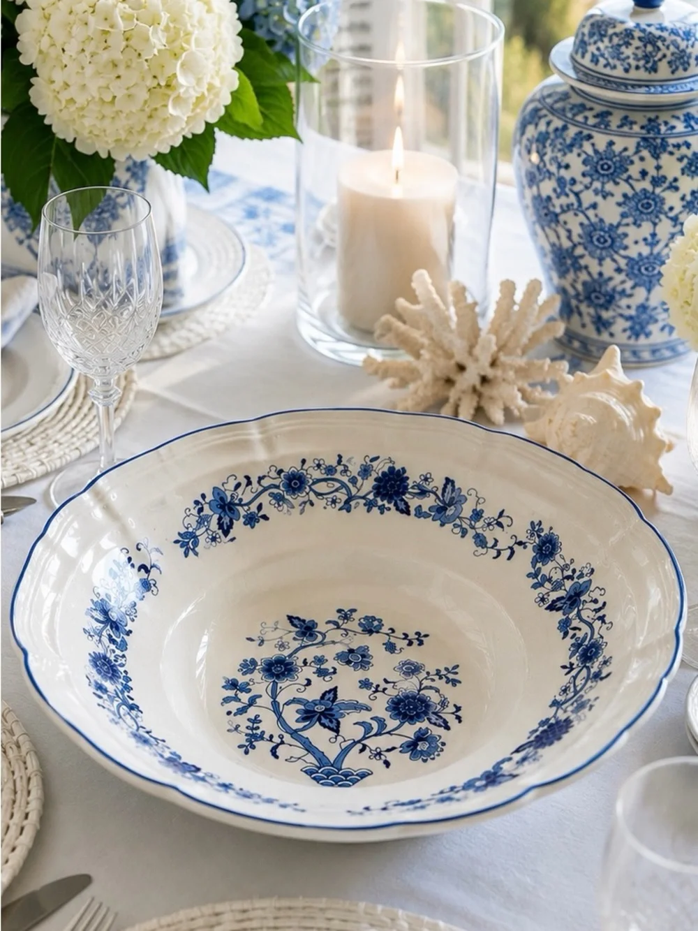 Vintage Hankook Blue & White Ceramic Serving Bowl | 11.75” Blue Onion Bowl